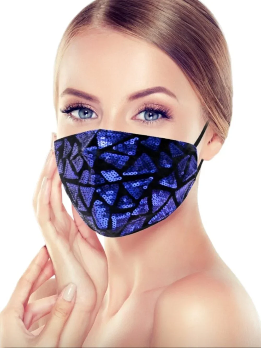 Blue Sequin Rave Festival Face Mask EDM Disco Concert Costume NWT